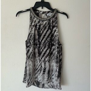 Jennifer Lopez grey white blouse Large scoop neck beaded cape draped back